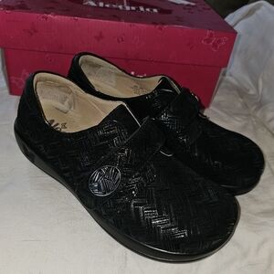 Alegria Black Flats with Textured Design, Size 38 Or 7.5